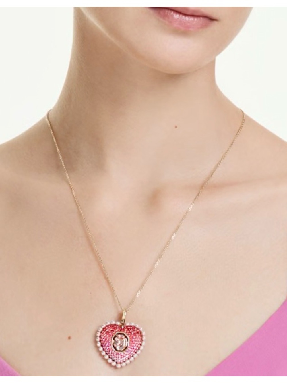 Swarovski Pink Heart Idylia Pendant Necklace with Gold Chain